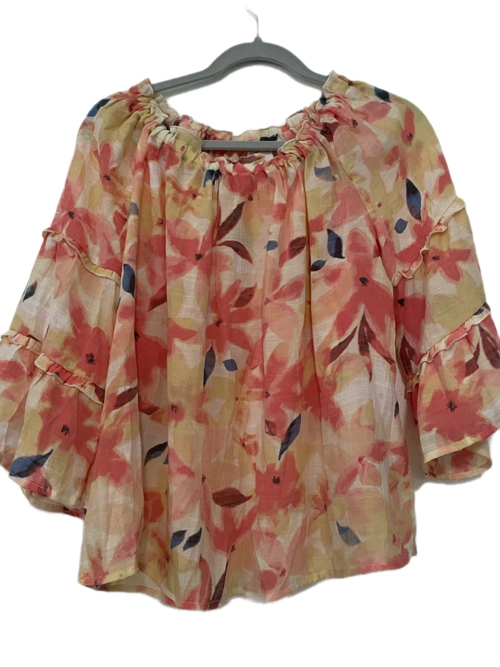 Zac & Rachel Coral Floral Off-Shoulder Blouse